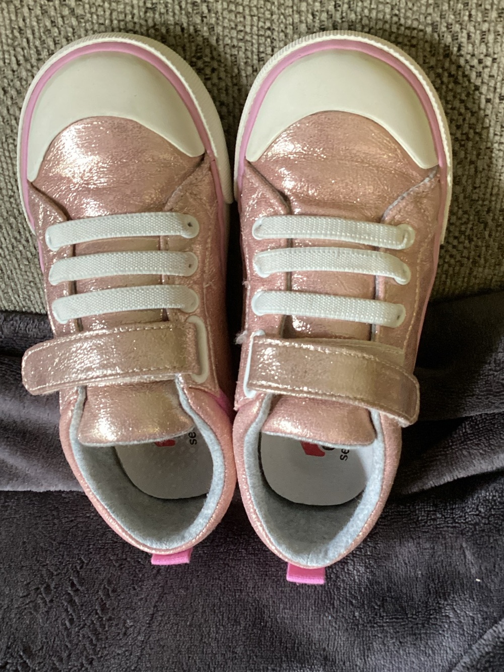 Girls See Kai Run sparkly pink sneakers with Velcro closure size 12.